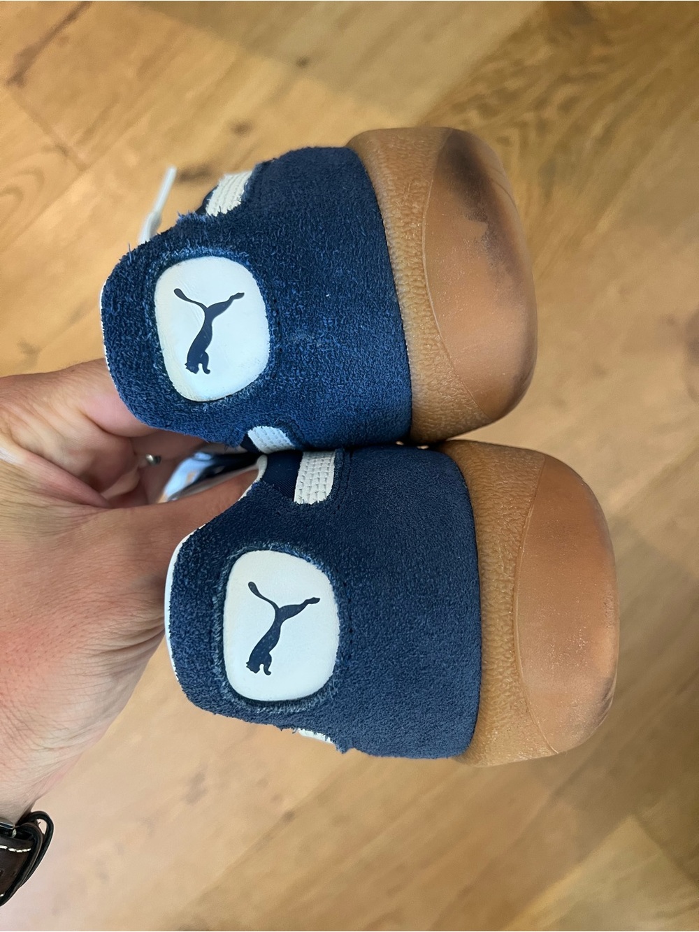 Puma Palermo Men’s Navy Suede Sneakers with White Laces and Gum Sole - Picture 2 of 10